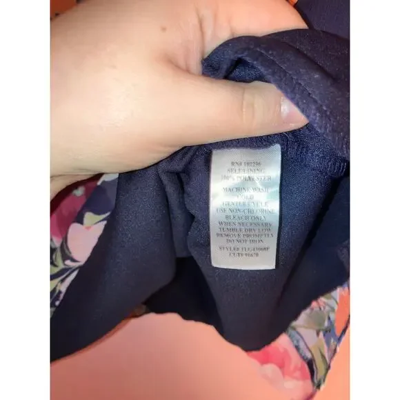 Connected Apparel Navy Floral Flowy Sleeve Shift Dress Women’s 12 Petite - Picture 5 of 6